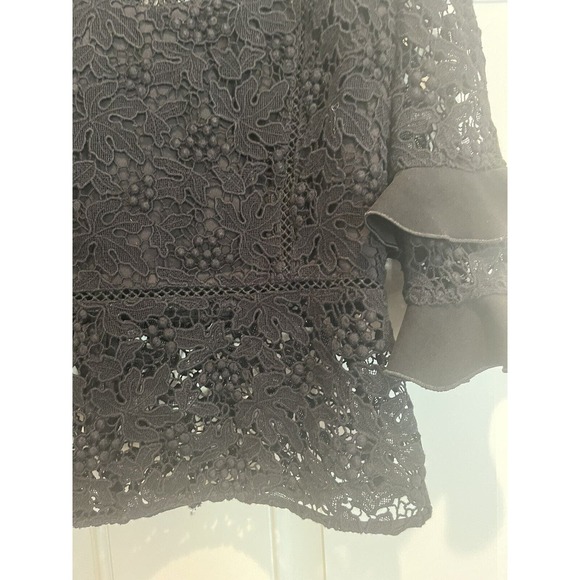 Rachel Zoe Womens Lace 3/4 Sleeve Size 2 Back Zip Blouse Black - Picture 7 of 11